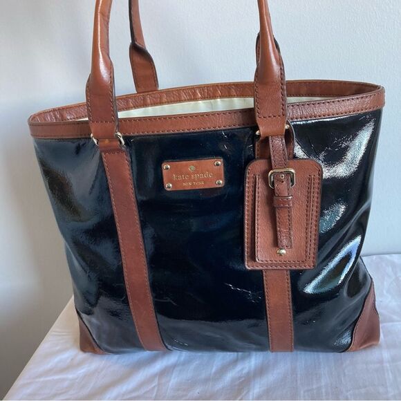 KATE SPADE Black Brown Leather Trim Laptop Work Tote Wellesley Knott - Picture 5 of 10